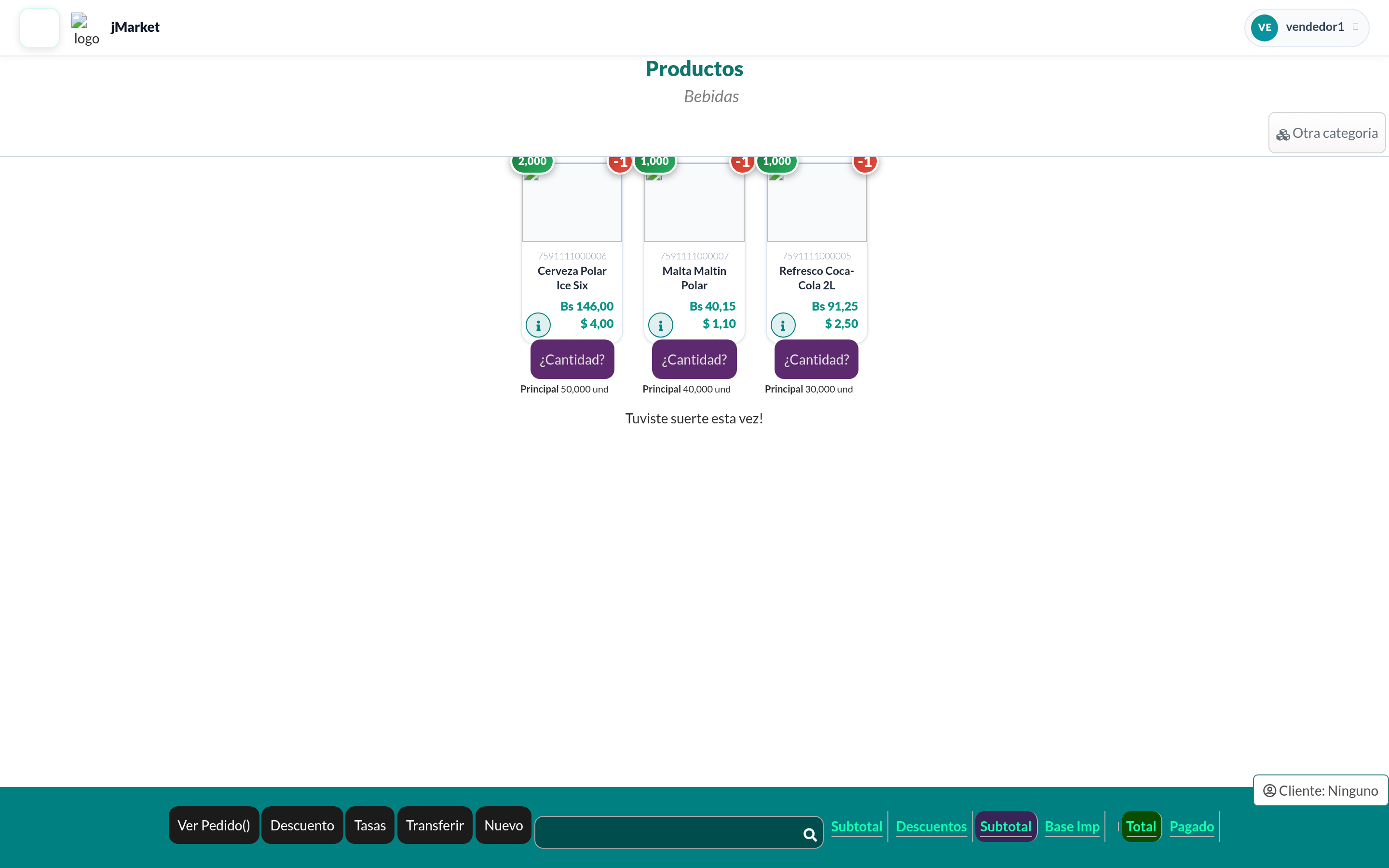 Punto de venta de jSysma con productos por categoría, precios en bolívares y dólares